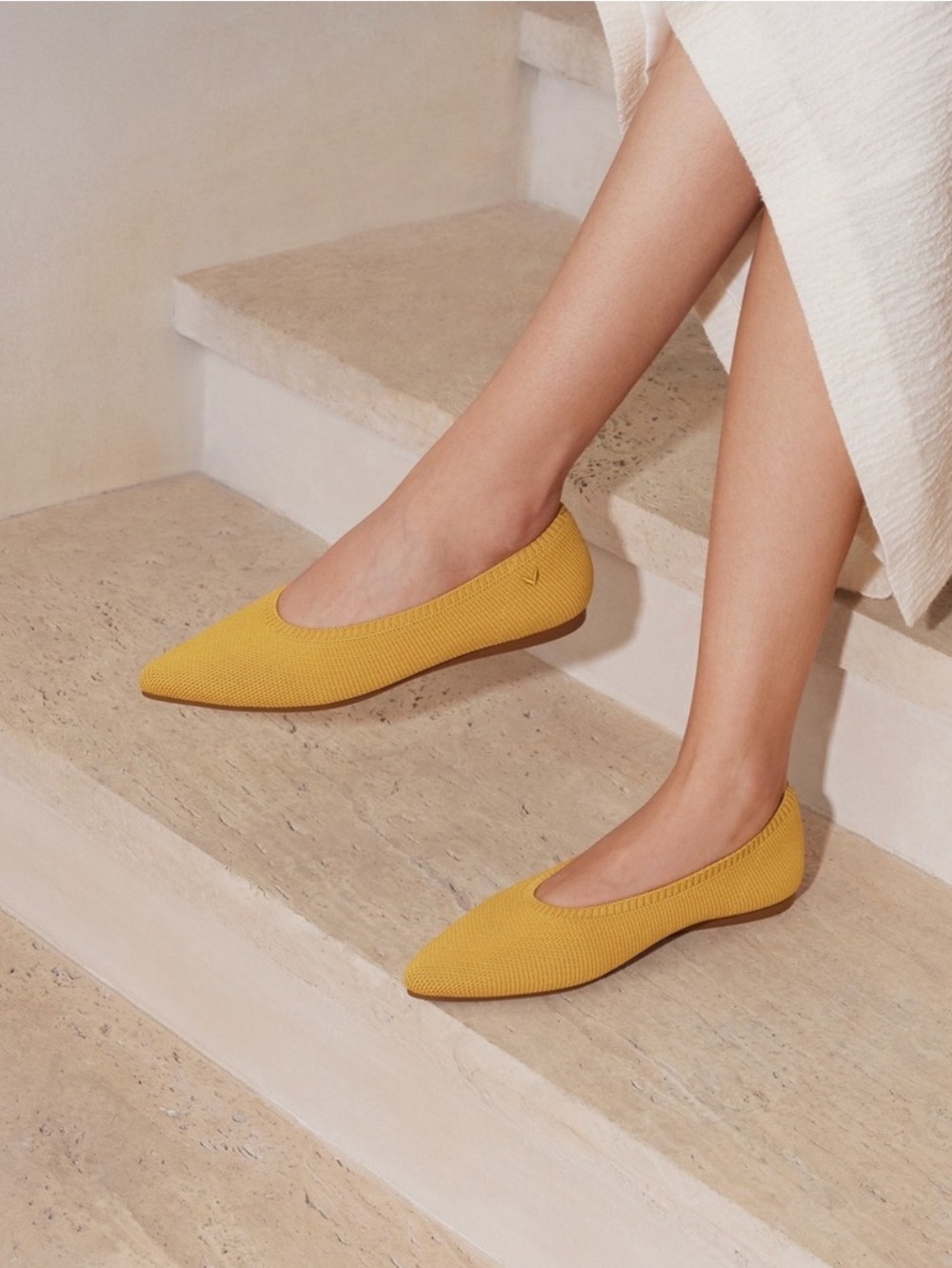 VIVAIA Mustard Yellow Knit Flats Pointed Toe Comfort Sustainable
Ballet Shoes 41